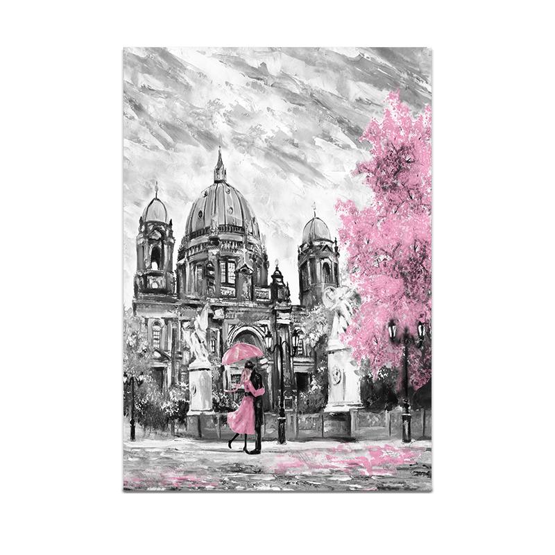 Modern Tower Building Red Buss Lover Canvas Painting Poster City Wall Art Print Decorative Picture Modern Living Room Home Decor Unframed