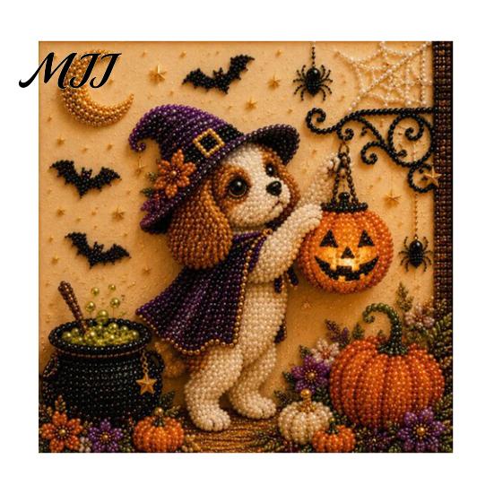 Therapeutic Art for Beginners Halloween Faux Pearl Painting Kit, Puppy Ghost 3D Craft Unique Handmade Gift Idea Adults Beginners, Home Wall Decor, DIY