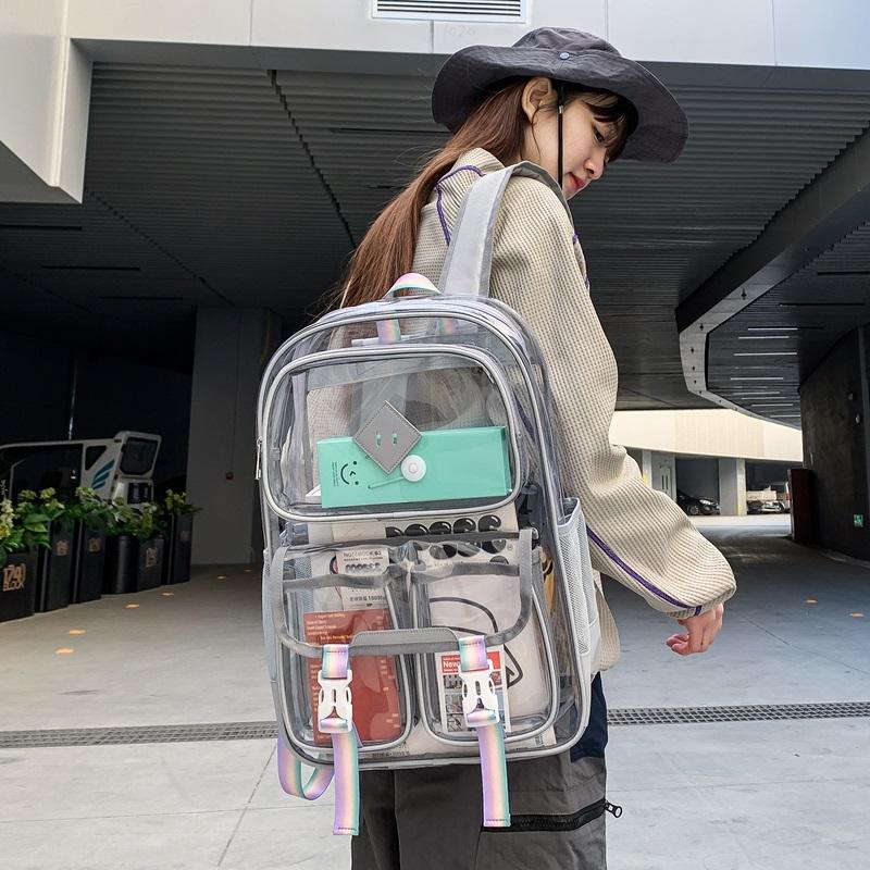 Hot Sale Fashion Transparent Backpack Waterproof PVC Multi Pocket Large Capacity School Bag Stadium Approved Travel Backpack