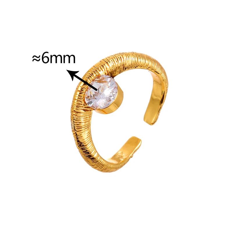 Real  Sterling Silver 18K Gold Zircon Round Opening Rings for Women Vintage Geometric Fine  Minimalist Accessories