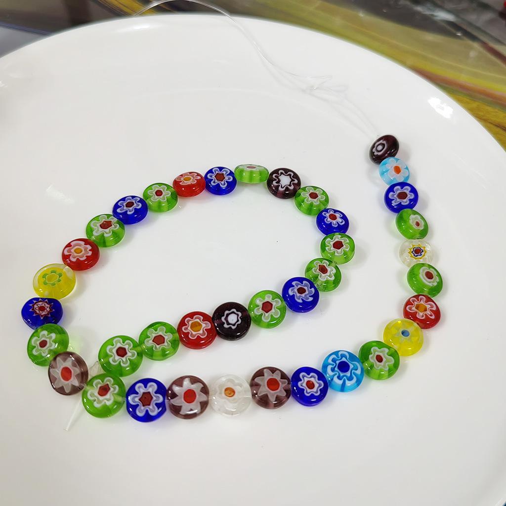 Millefiori Flower Glass Beads - Round Flat Beads for DIY Jewelry Making