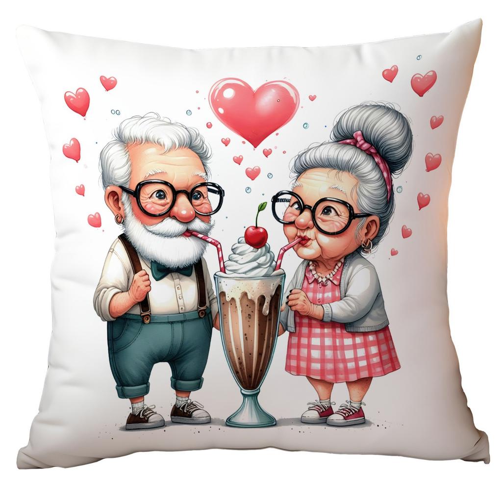 New Valentine's Day Pillow Cover Fun Watercolor Valentine's Day Old Couple Push Cover Home Cushion Cover