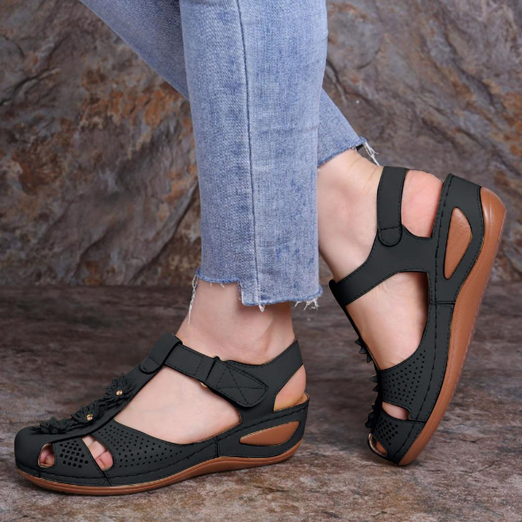 Casual Shoes For Women Slip On Wide Width Thick Soled Ladies Sandals Fashionable Flower Decoration Two Types Zapatos Para Mujer