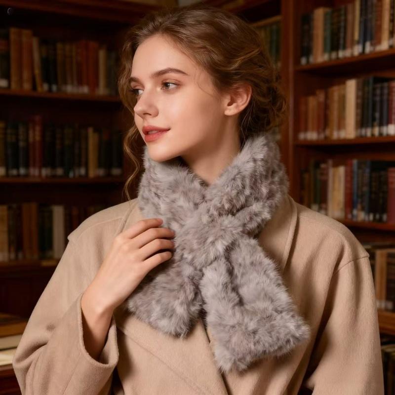 Pearl Fuzzy Collar Neck Warmer Winter Women's Scarf Neck Guard Versatile Imitation Rex Rabbit Fur Plush