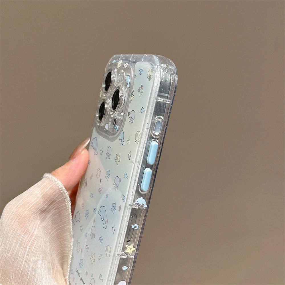 Cute Ocean Dolphin Phone Case for iPhone 13 14 15 16 Pro Max Fundas with Charm INS Korean Luxury Glitter Stylish Protective Cove