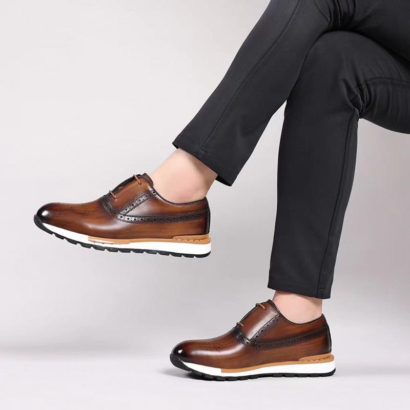 Fashion High Grade Men Genuine Leather Casual Dialy Sneakers British Design Cow Leather Men Comfortable Brogues Leisure Shoes Men