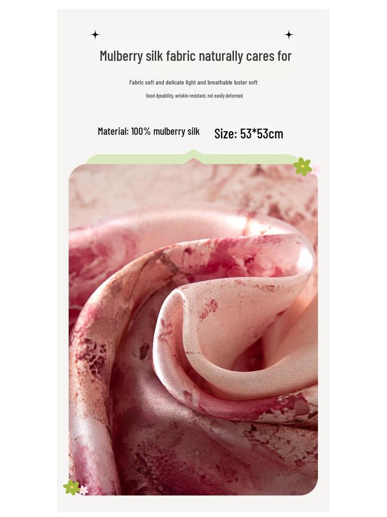 Elegant Pink Rose Mulberry Silk Scarf - Luxury Gift for Mom: Light, Decorative Neckerchief Snood