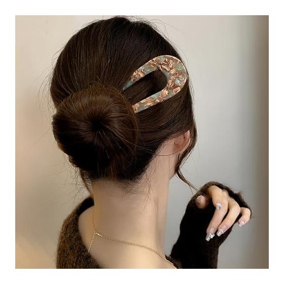 Baguettes à Cheveux en Forme de U, Lot de 5 Pièces, Motif Écaille de Tortue, Accessoires de Cheveux Élégants pour Chignons, Coiffures en Chignon, Épingles à Cheveux pour Femmes pour un Usage Quotidien,