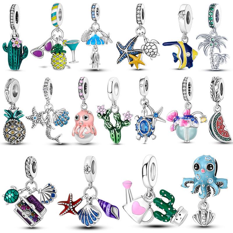 Copper Charms Summer Oceans Pendant Fit Original Pan Bracelet Making Woman Jewelry Diy