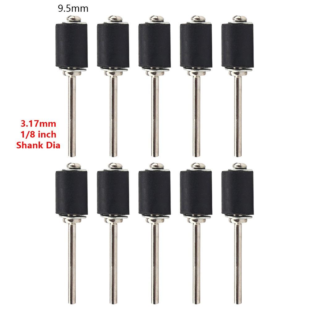 10Pcs/Set Durable 1/8inch Sanding Mandrels 6.35/9.5/12.7mm Rubber Sandpaper Circle Kit Grinder Drum Rod for Rotary Tool