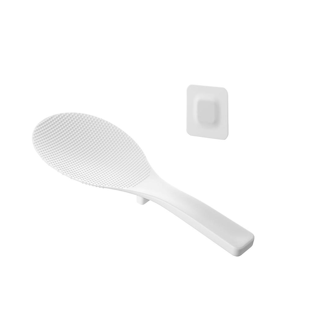 Yamazaki Tower Magnetic Rice Scoop with Adhesive Film Sheet White 10954, Non-Stick Rice Paddle Spoon Kitchen Organizer