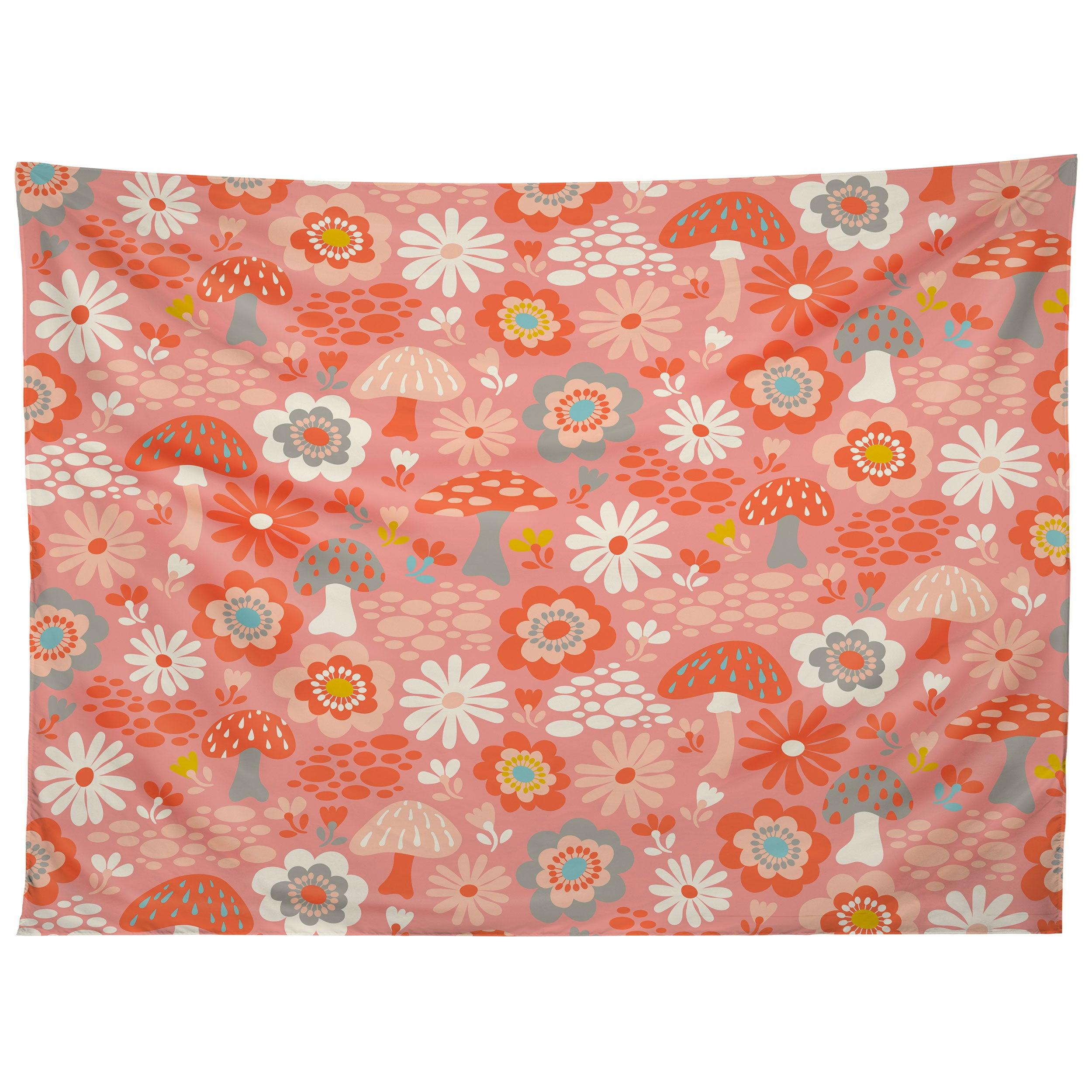 WILD WOODLAND FLORAL MUSHROOM tapestry 75x100