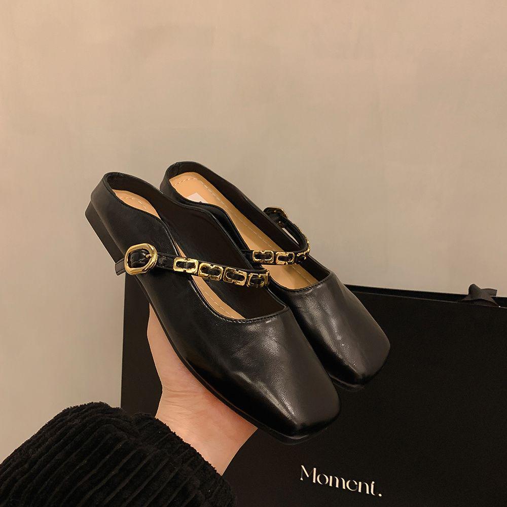 

2025 Women s Summer Baotou Half Slippers: French Style Flat Mary Jane Sandals 39 чорний