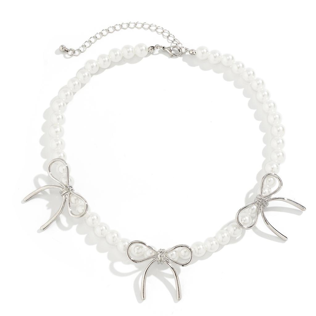 Vintage Bowknot Choker Beads Necklace Stylish Neck Jewelry Beads Statement Accessories