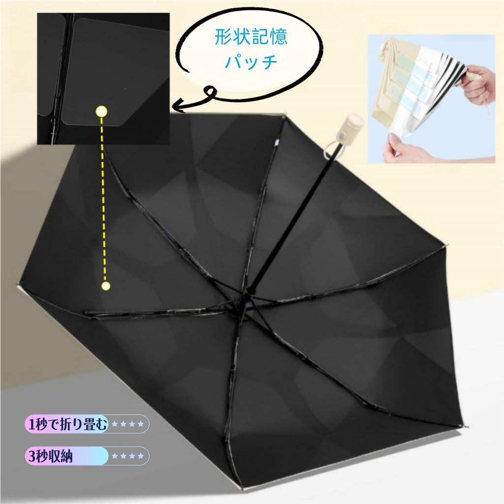 AnberKK Pamięć Piankowa Składany Automatyczny UV Ciepło Odpowiedni dla Mężczyzn i Kompaktowy i Odporny na Słońce Wiatr i Czarny z Białym Obrzeżem Parasol, Ultralekki,