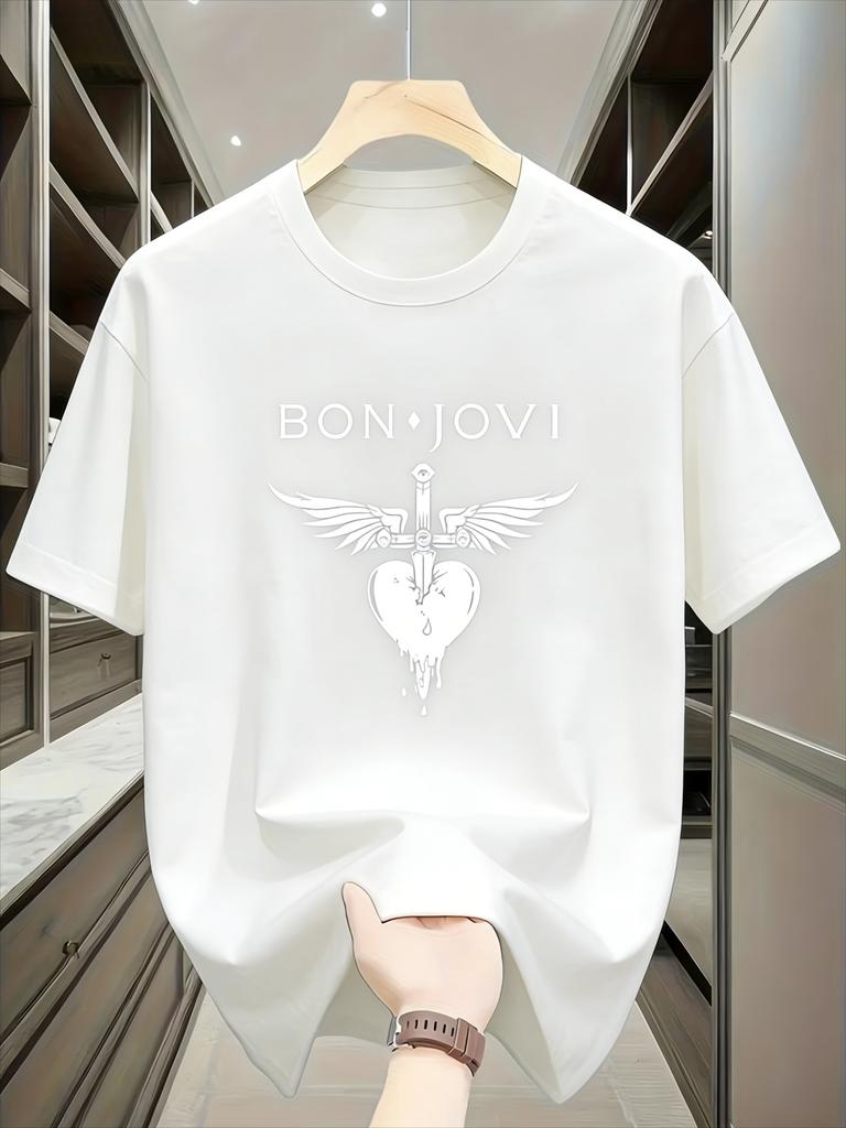 Unisex T-shirt z grafiką Bon Jovi Vintage Rockowy Styl Miękki i Oddychający Czysty Krótki Rękaw Muzyka Pop Streetwear 2026 Nowy Letni