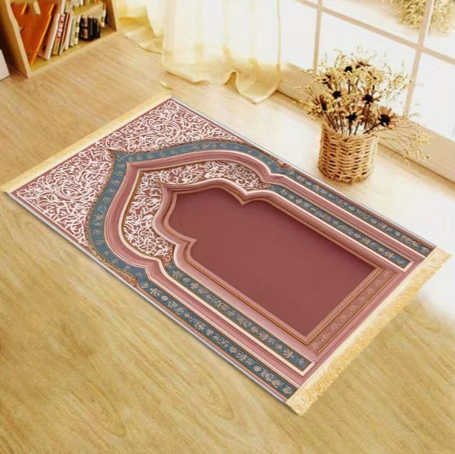 Prayer Carpet with Tassels Anti Slip and Foldable Carpet Places Such As Family Lobbies and Living Rooms for Home Decoration
