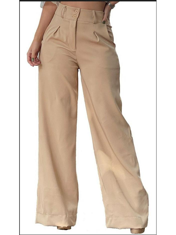 2024 Autumn Women's High Waist Wide-Leg Pants: Drapey, Slimming, Casual 2-Button Trousers