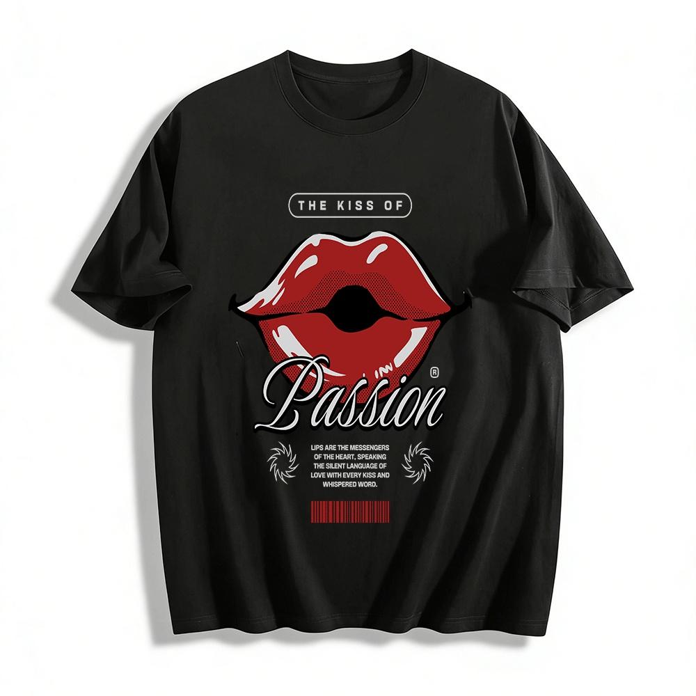 The Kiss Of Passion Lip Print Trendy Casual Top Pure cotton T-shirt XXS
