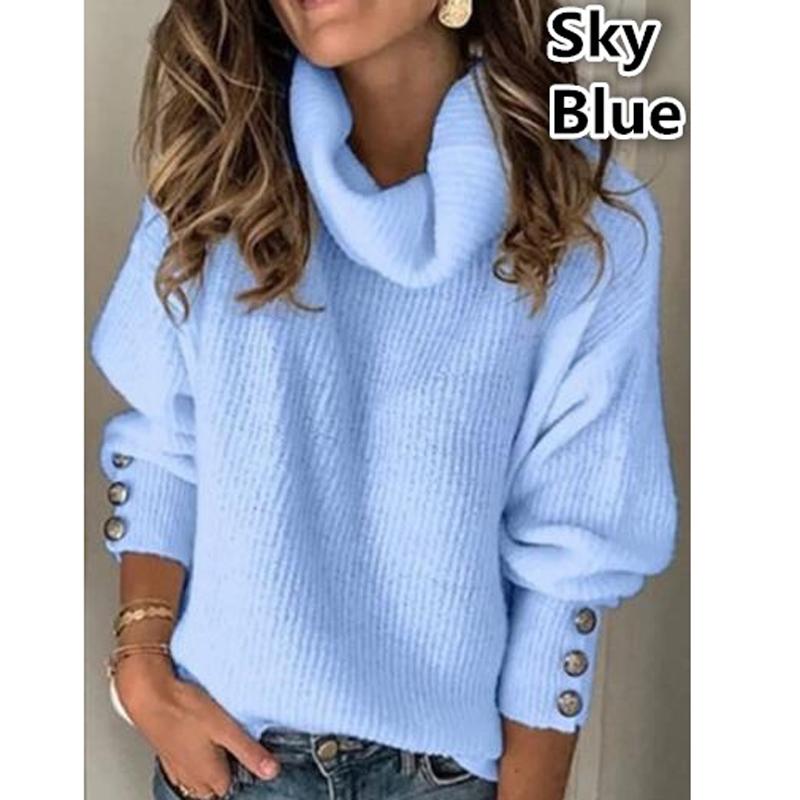 Модные осенне-зимние теплые однотонные пуловеры с высоким воротником вязаный свитер женский шерстяной трикотаж одежда больших размеров S 2719₽