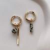 Retro New Trendy Geometric Strip Asymmetrical Earrings for Women Square Shape Stone Beading Earrings Punk Jewelry Gift