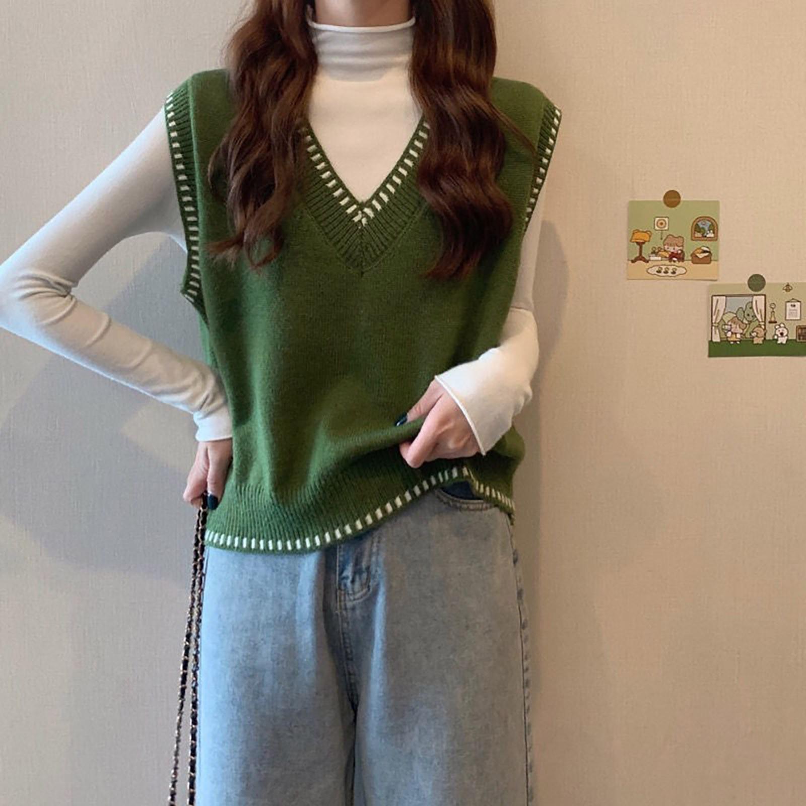 Women s V Neck Sleeveless Sweater Vest Casual Color Cap Sleeve Knitted Pullover XXXL