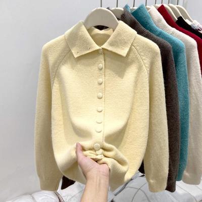 Turtleneck Thickened Sweater Women's Single-breasted Knitted Jacket Top Spring Soft Waxy Loose and Thin Cardigan