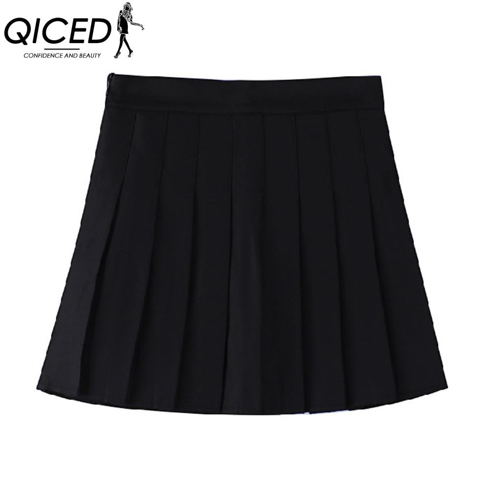 

QICED Женская Мода Повседневная Однотонная Юбка с Принтом Летняя Весенняя M чёрный