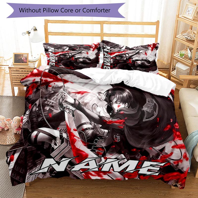 3pcs Custom Name Attack On Titan Bedding Set Duvet Cover Closure Includes 1 Duvet Cover & 2 Pillowcases for All Seasons Bedroom Decor