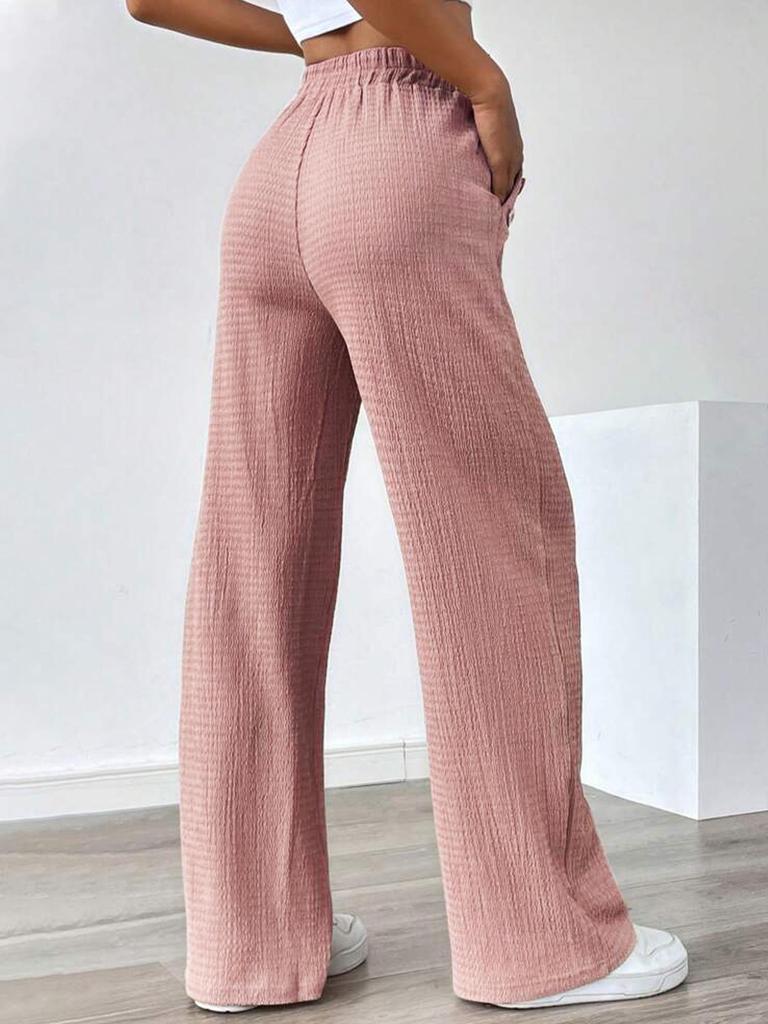 High-Waisted European and American Style Solid Color Drawstring Pants - Fashionably Casual, Comfortable Straight-Leg for Daily Wear