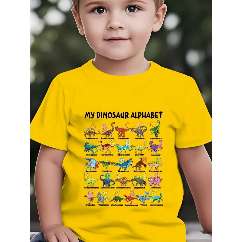 Rozmiary europejskie Chłopięca Krótki Rękaw Letnia Moda "MOJA ALFABETOWA DINOZAURY" Element Dinozaura Nadruk z Alfabetem Zewnętrzny Codzienny Top