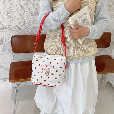 Niedliche koreanische Damen Umhänge- und Schultertasche mit Pünktchen- und Cartoon-Design