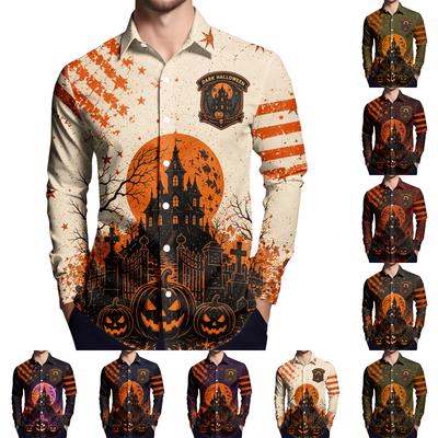 Men's Halloween Printed Long Sleeve Button Down Shirt for Party Costume