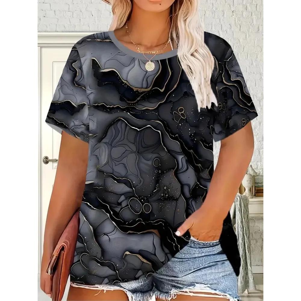 Fashion Women's Striped Printed Top Casual Loose Short Sleeves Comfortable Breathable T-Shirts Women’s