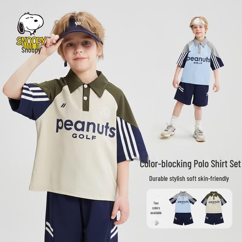 SNOOPY Boys Summer Print Color Block Polo Short Set 140cm