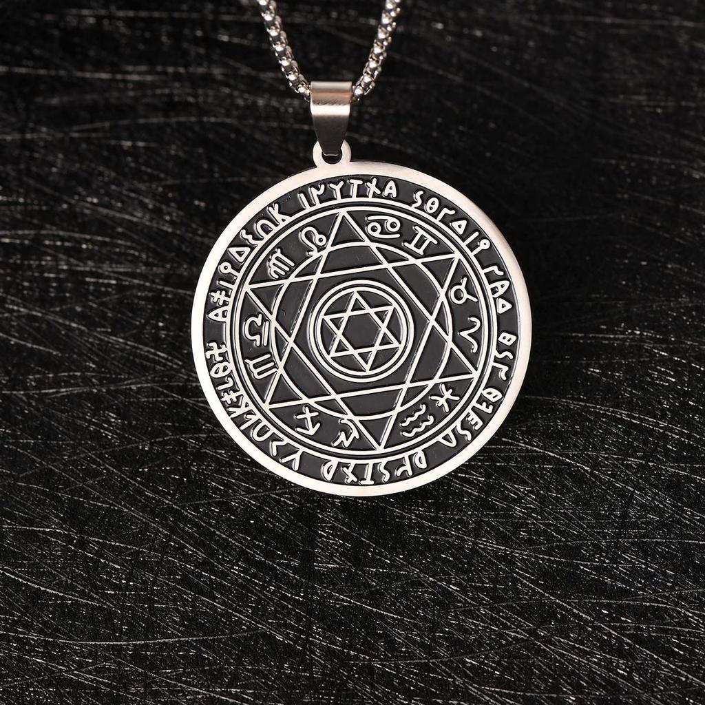 European and American hot-selling stainless steel round hexagram necklace versatile titanium steel men's twelve constellations pendant