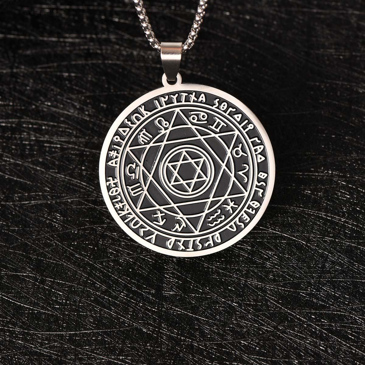 Stainless Steel Round Hexagram Necklace Versatile Titanium Steel Men s Twelve Constellations Pendant