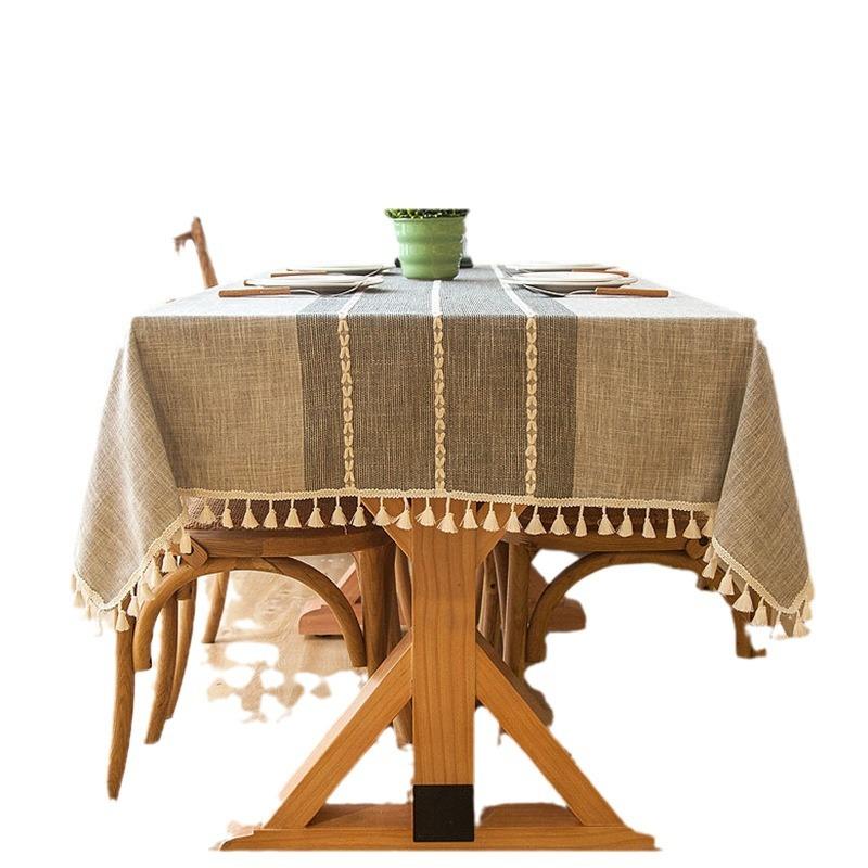 Waterproof Jacquard Imitation Cotton And Linen Embroidery Fringed Tablecloth Lace Geometric Rectangular Dining Table Coffee Table Tablecloth