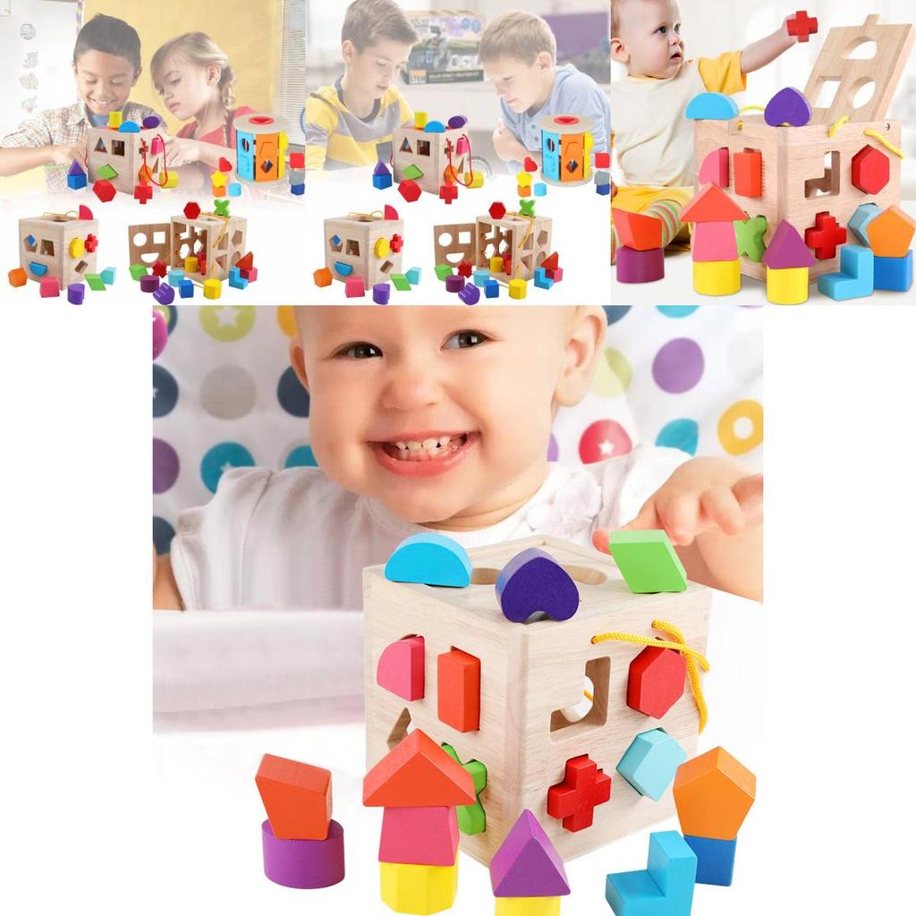 Colorful Aa Geometry Shape Matching Toy Set Wooden Building Blocks For Babies And Toddlers
