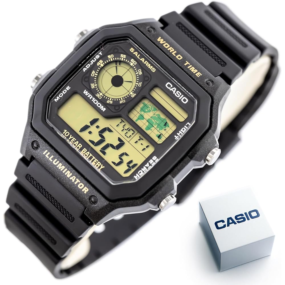 Casio Standard AE-1200WH-1B Men's Watch Black Resin Strap Water Resistant Analog Digital