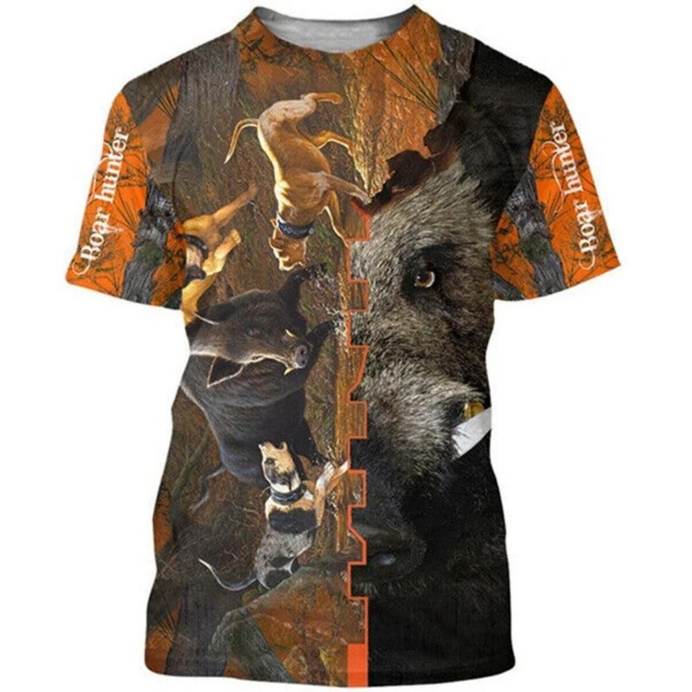 Boar Hunting Pattern Polo Shirt, Outdoor Hunting Casual Top for Hunting Enthusiasts