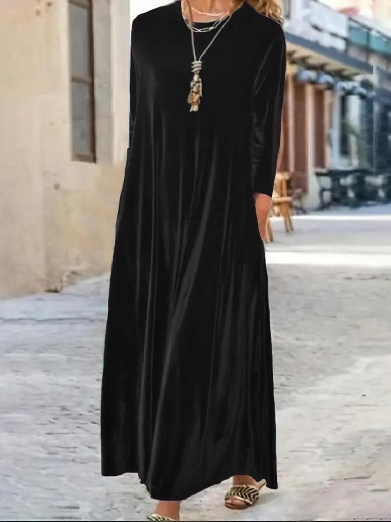 Abito di velluto da donna: Elegante, Spesso, Lungo Stile Coreano per Autunno/Inverno