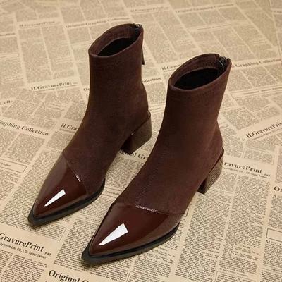 Bottines Femme Talons Moyens Épais Chaussures En Daim Femme Bout Pointu Tendance Hiver Nouveau Gothique Marche Neige Chelsea Botas De Mujer