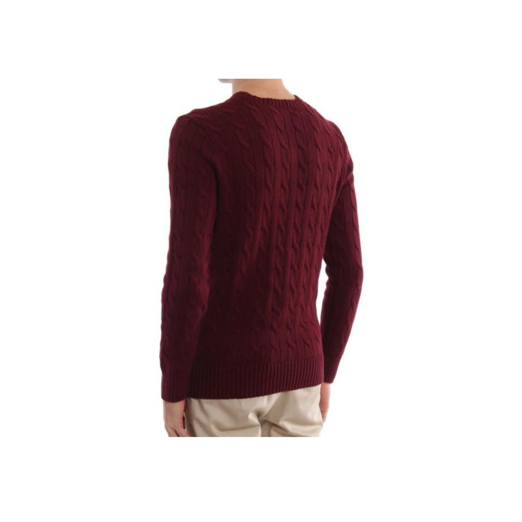 Polo Ralph Lauren Genser Barn SS23 Ensfarget Kabelstrikk Rund Hals Burgunder Barnegenser 323702674-021