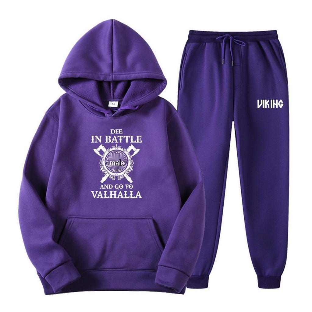 Viking Legend Men's Spring Hoodie & Pants Set - Teen & Student American Drama Style