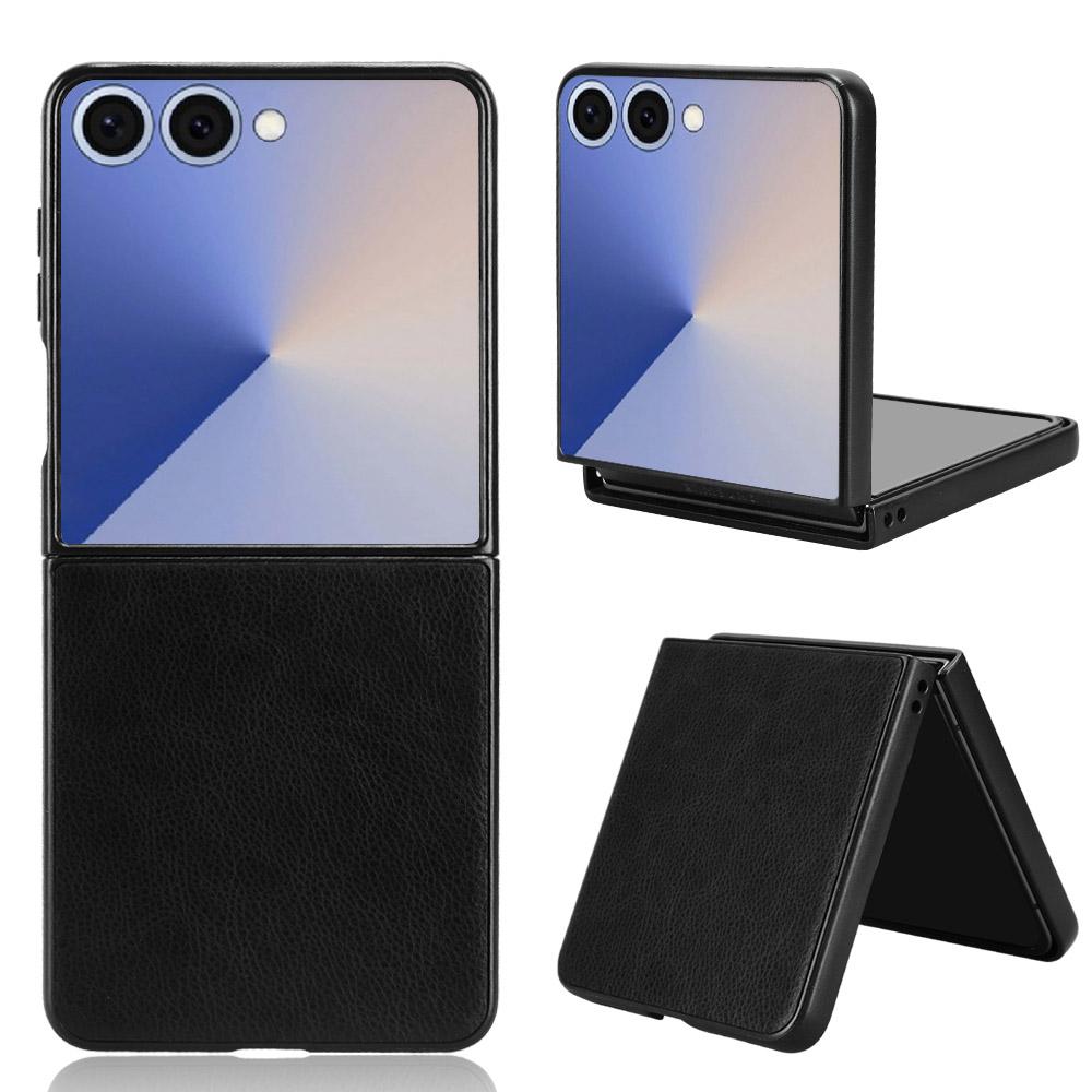 

For Samsung Galaxy Z Flip7 5G Case Litchi Texture PU Leather+PC Phone Cover Black