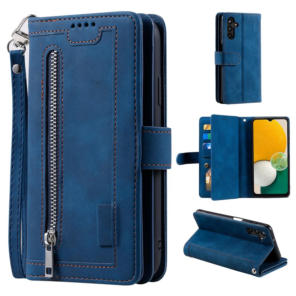 For Samsung Galaxy S24 FE Case Zipper Pocket PU Leather Phone Cover with 9 Card Slots