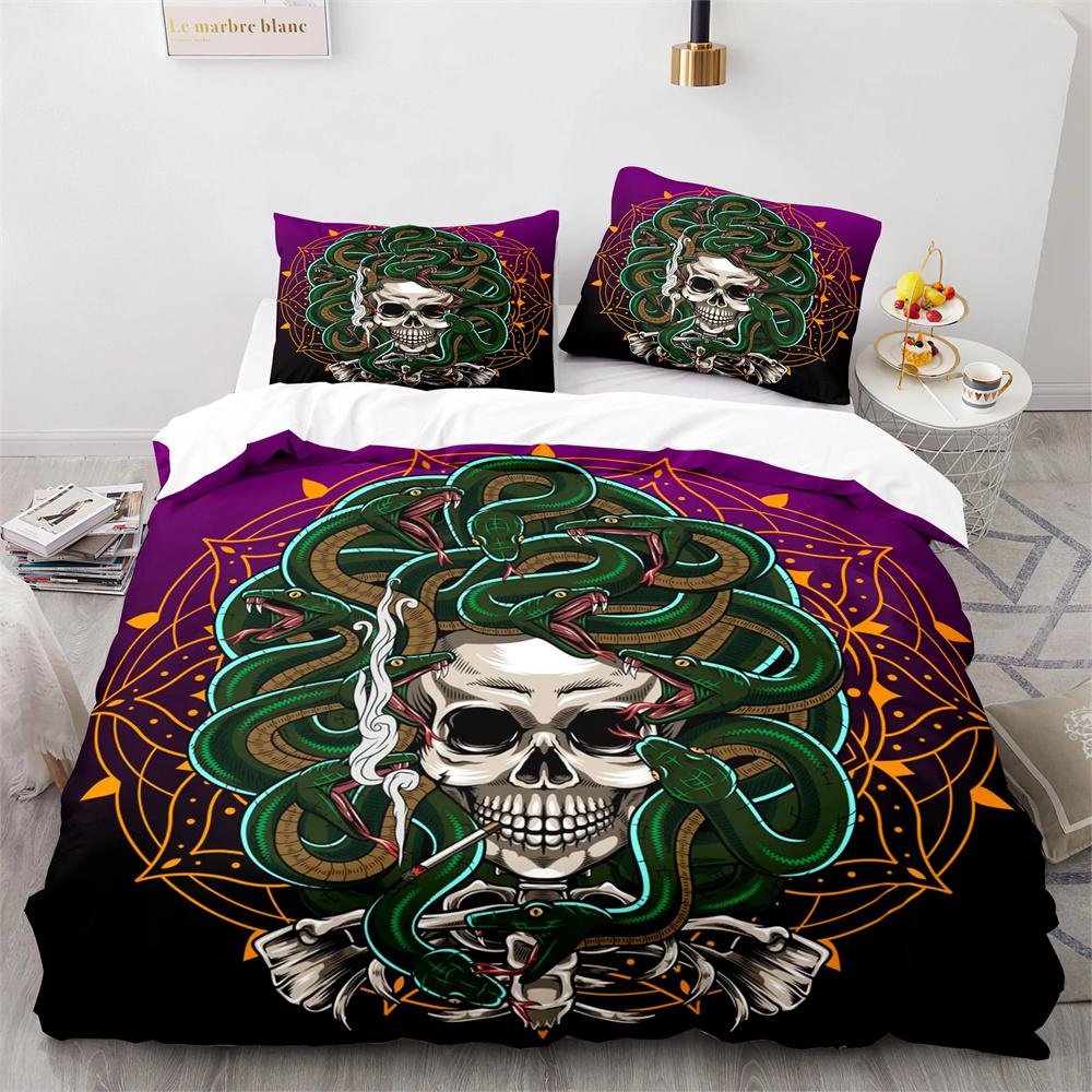 Skull King Queen Duvet Cover Gothic Skeleton Bedding Set for Adults Youth Personalized Halloween Bones Polyester Quilt Cover