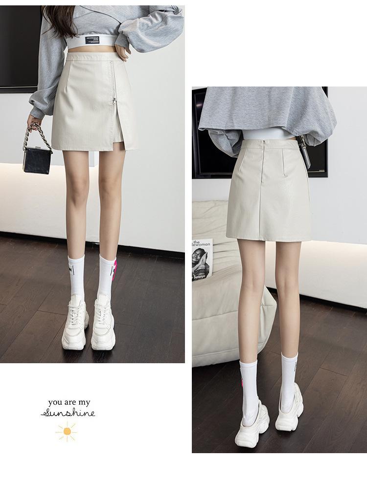 Dámská midi sukně s vysokým pasem z PU kůže s rozparkem - Móda podzim/zima 2023, A-line bodycon design