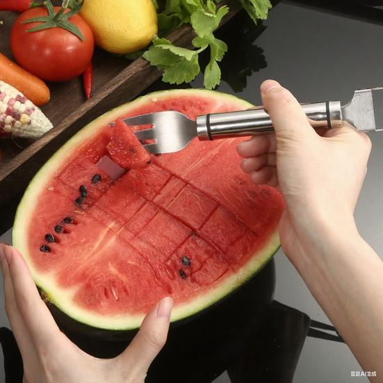 Stainless Steel Watermelon Cutter Dual Head Slicer Serving Fork Dishwasher Safe Fruit
